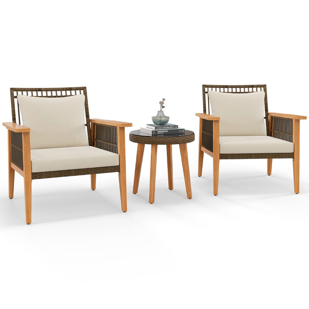 Costway 3 Seater Wicker Woven Patio Bistro Set Beige Image 3