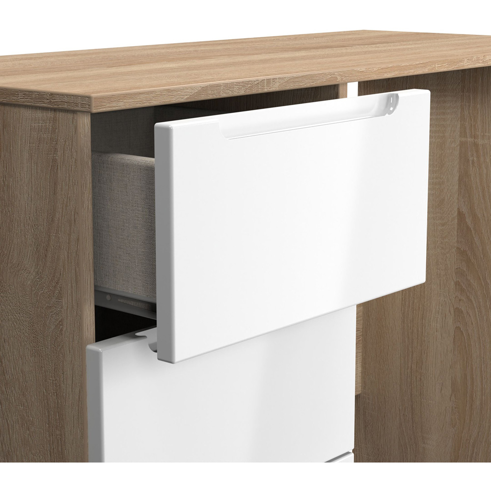 Crowndale Milan 3 Drawer White Gloss and Bardolino Oak Dressing Table Ready Assembled Image 5