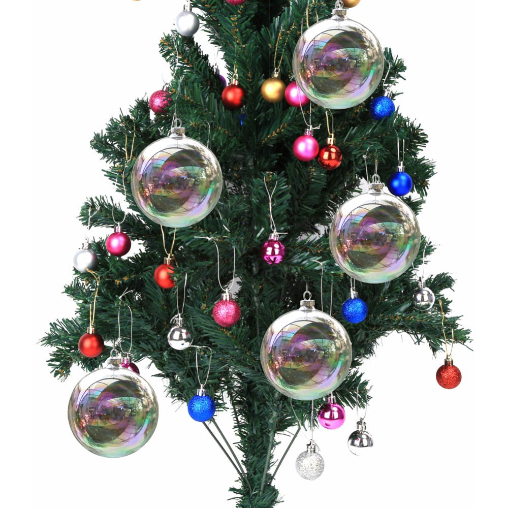 Living and Home White Rainbow Glass Bauble 10cm 5 Pack Image 3