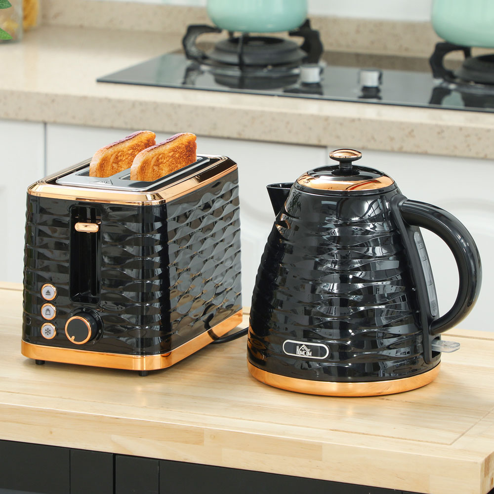 HOMCOM 800-162V71BK Black 1.7L Rapid Boil Kettle and 2 Slice Toaster Set Image 2