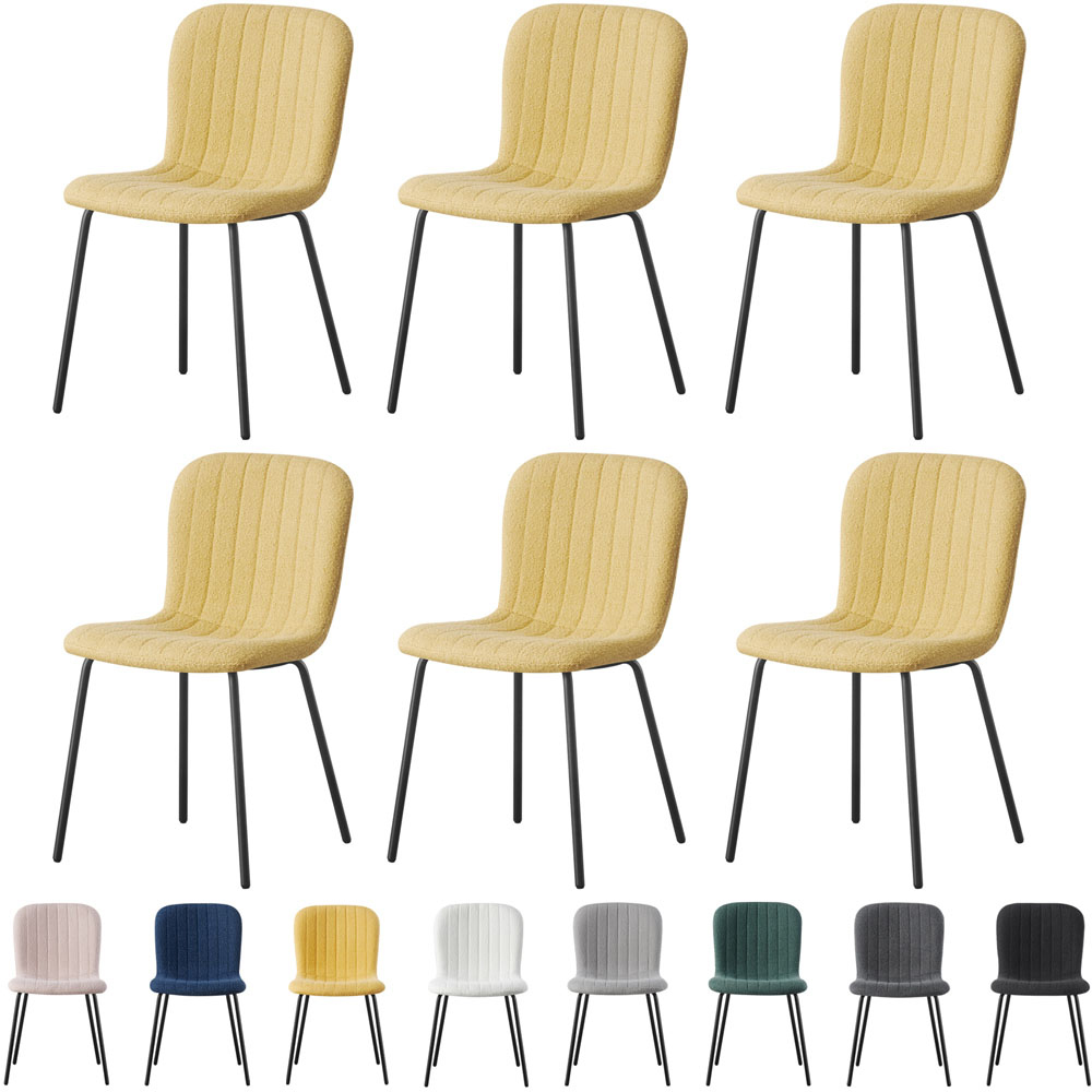 Bella Set of 6 Yellow Teddy Faux Fur Stitched Design Dining Chairs Image 7