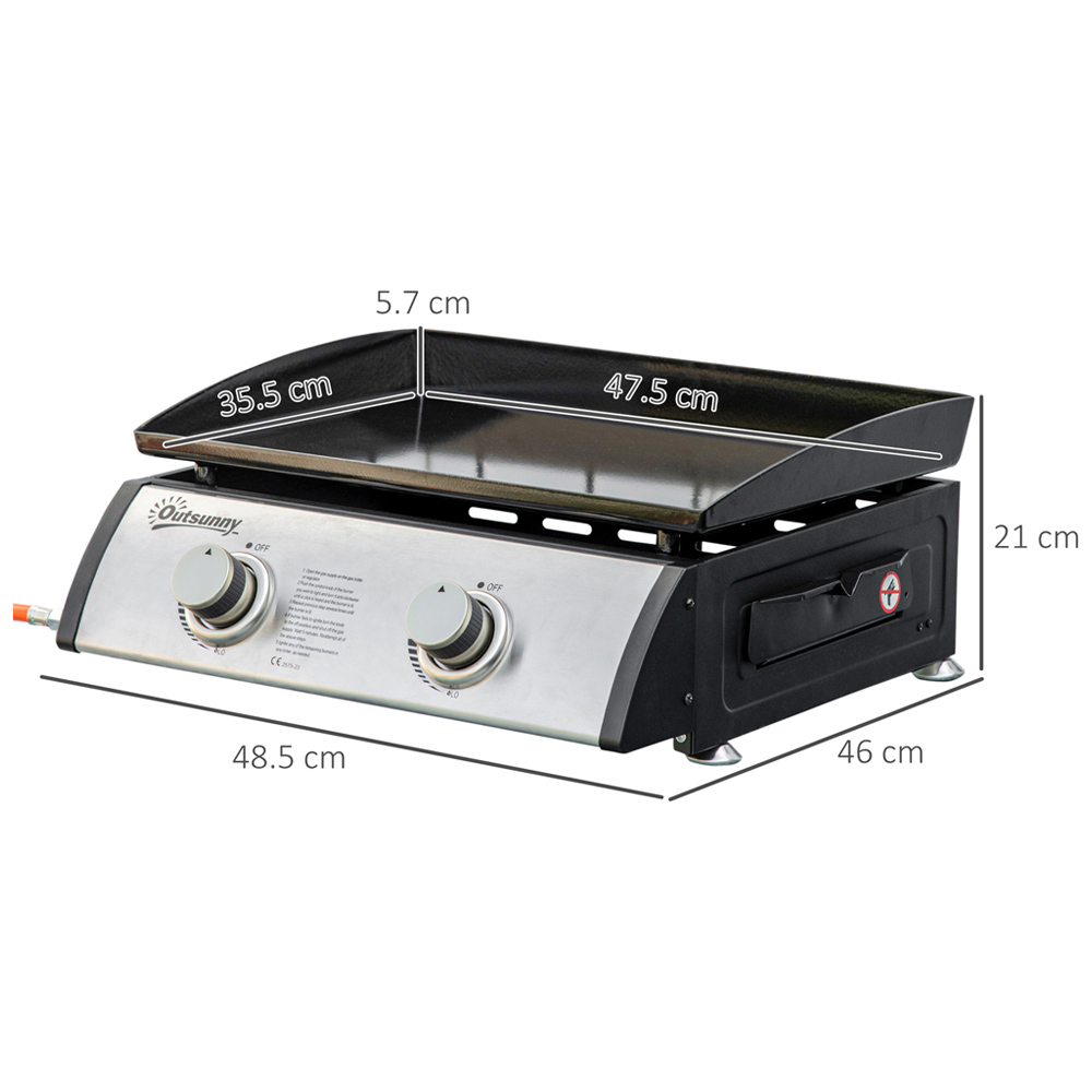 Outsunny Black and Silver 2 Burner Gas Tabletop Plancha Grill Image 5