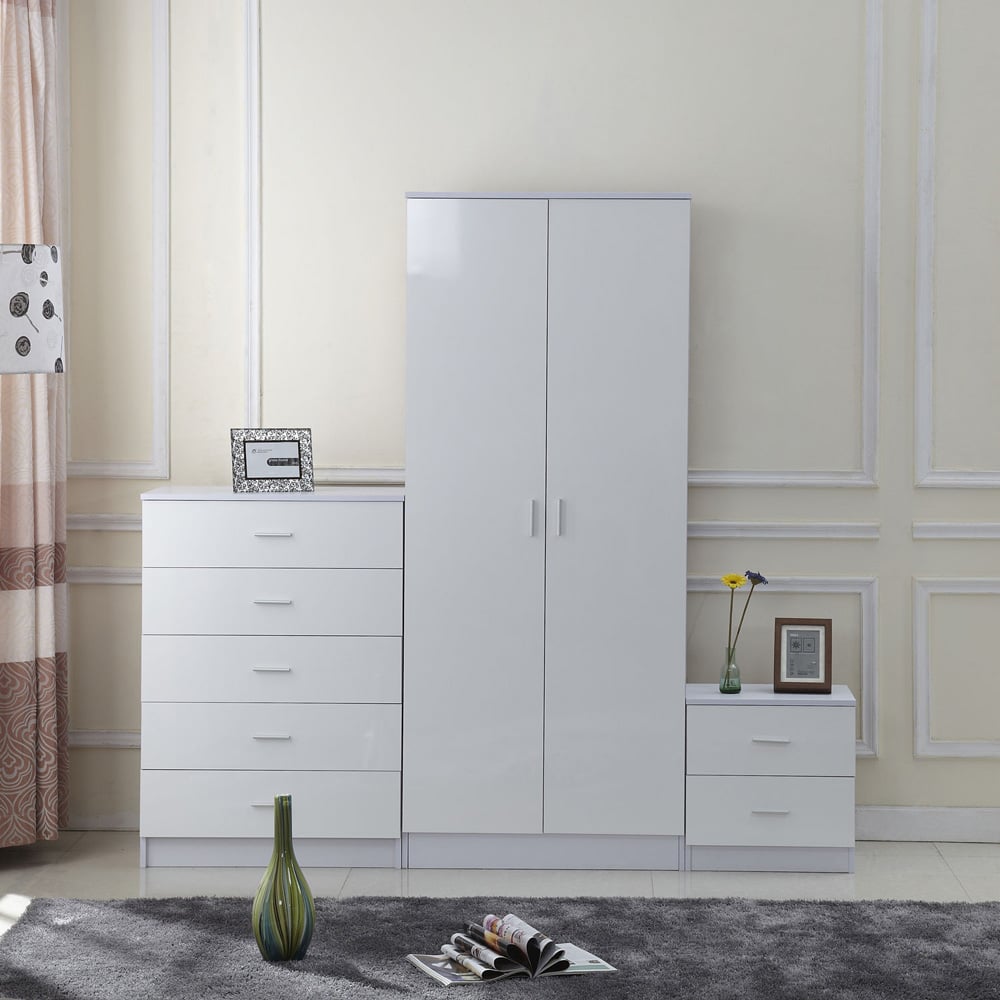 Portland White High Gloss 3 Piece Bedroom Furniture Set Image 7