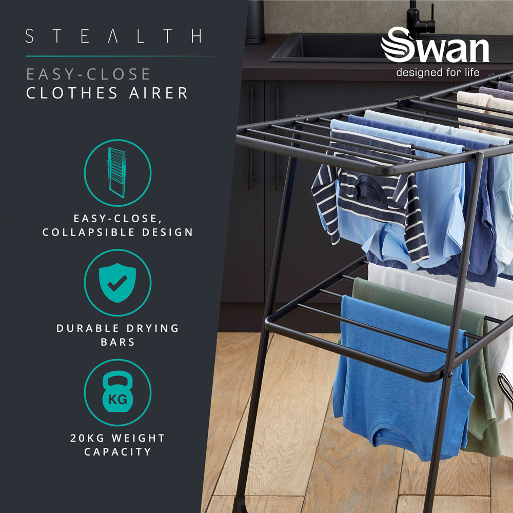 Swan Stealth Black Easy-Close Collapsible Clothes Airer 25m Image 7