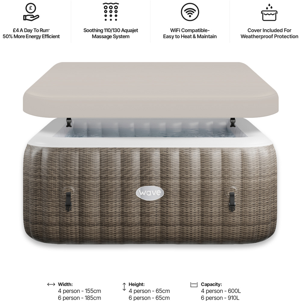 Wave Atlantic 6 Person Brown Rattan Inflatable Hot Tub 65 x 185cm Image 5