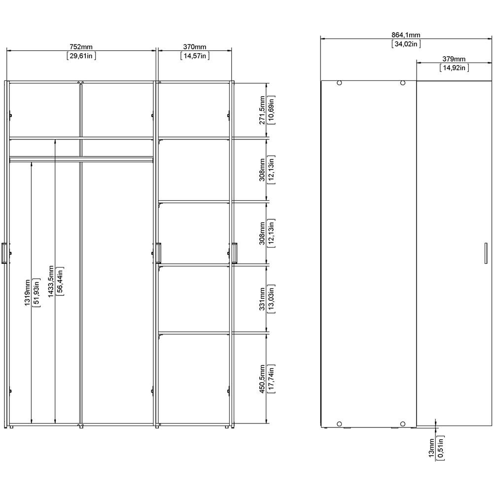 Florence Space 3 Door White Wardrobe Image 8