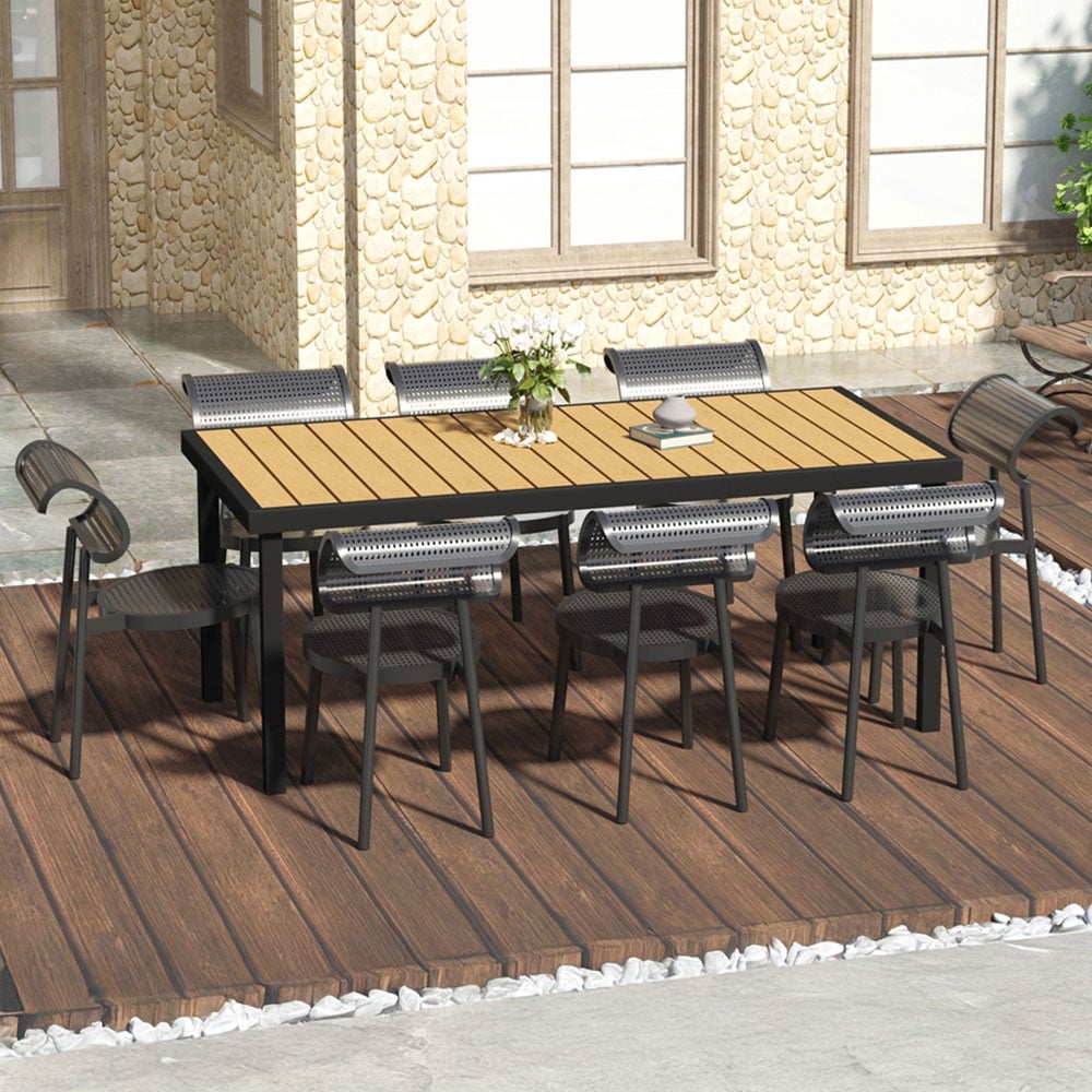 Outsunny Aluminium Frame 8 Seater Outdoor Dining Table Natural Image 1