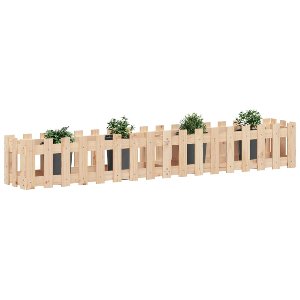 vidaXL Natural Pine Wood Fence Design Raised Garden Bed 30 x 30 x 200cm Image 2