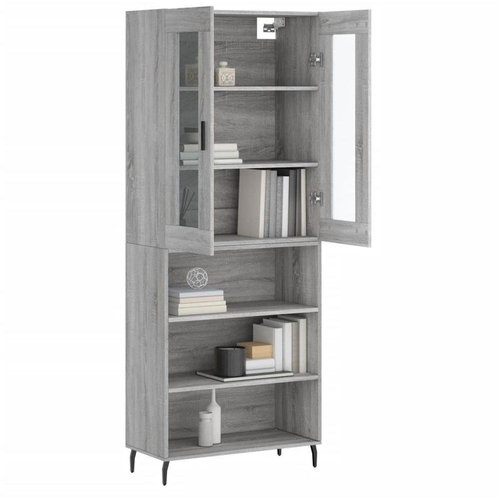 vidaXL 2 Glass Door 3 Shelf Grey Sonoma Highboard Image 3