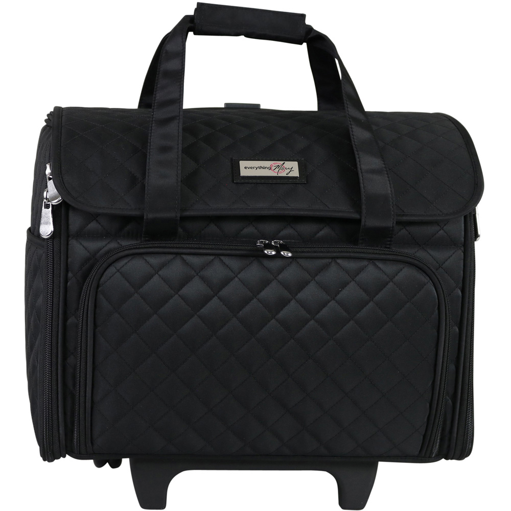 Everything Mary EVM13346-1 Black Quilted Rolling Sewing Tote Trolley Bag 43.2 x 22.9 x 33.7cm Image 2