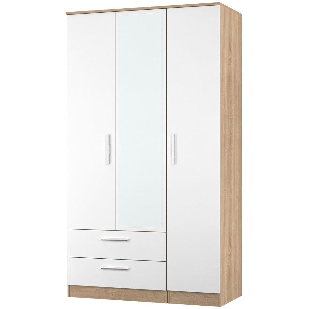 Crowndale Contrast 3 Door 2 Drawer White Matt and Bardolino Oak Mirrored Wardrobe Ready Assembled Image 4