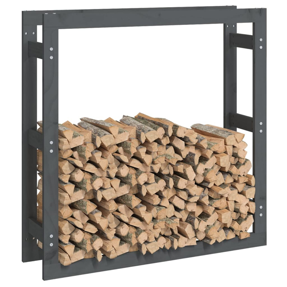 vidaXL Grey Pine Wood Firewood Log Holder 100 x 100 x 25cm Image 3