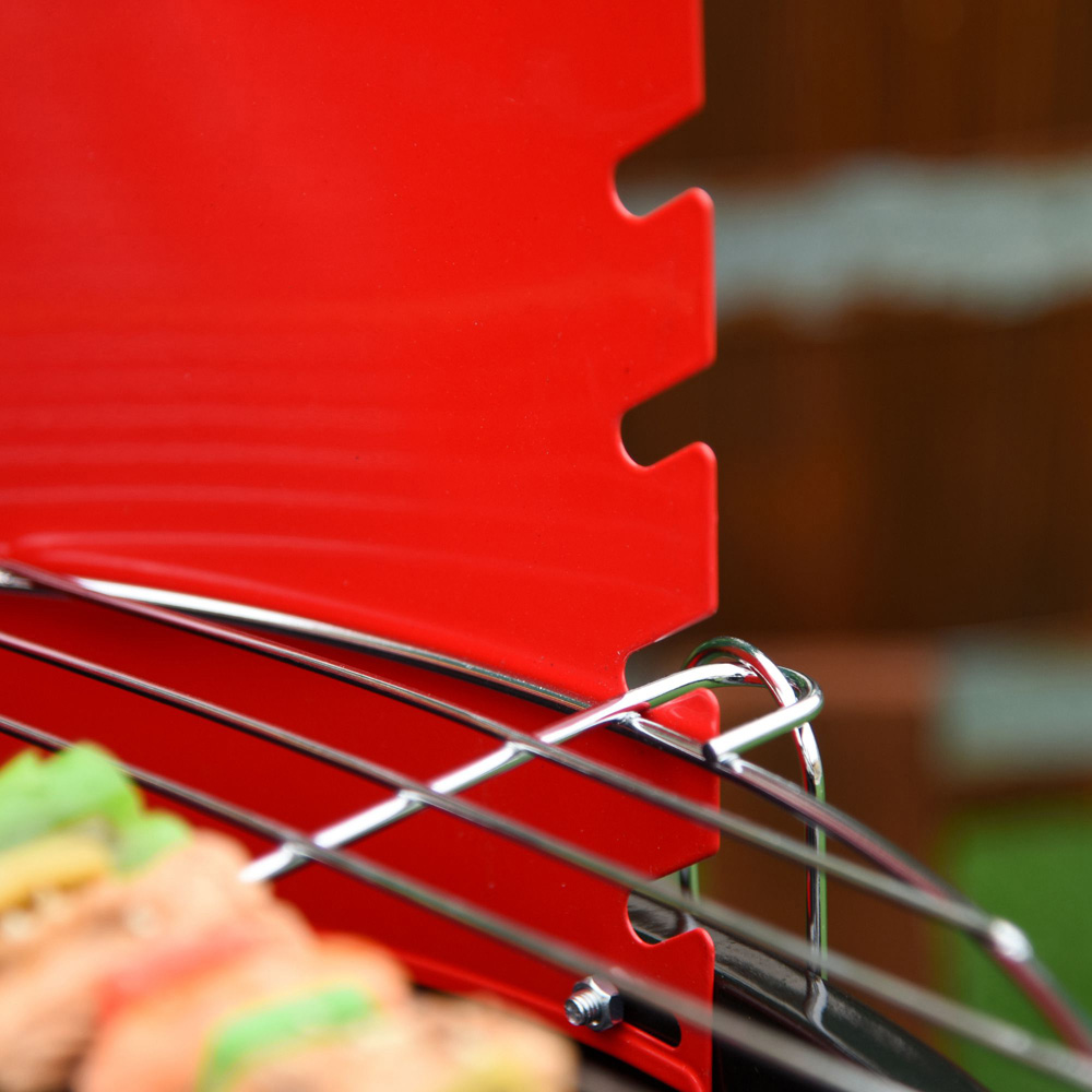 Outsunny Red and Black Round Charcoal Trolley BBQ Grill Image 5