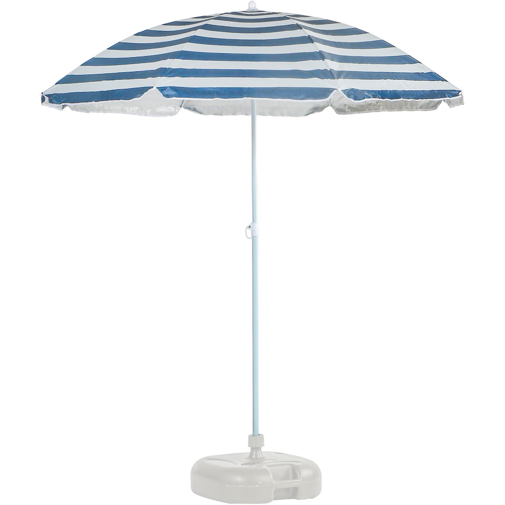 Harbour Housewares Blue Stripe and White Metal Beach Parasol with Fillable Base 1.74 x 1.93m Image 1