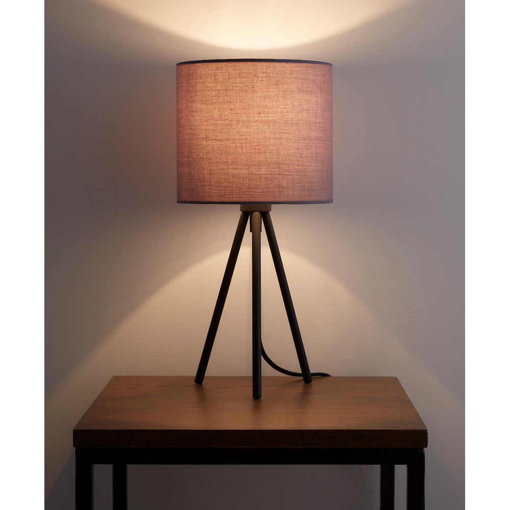 Kliving Cream Grey Fabric Shade Black Modern Metal Tripod Table Lamp Image 3