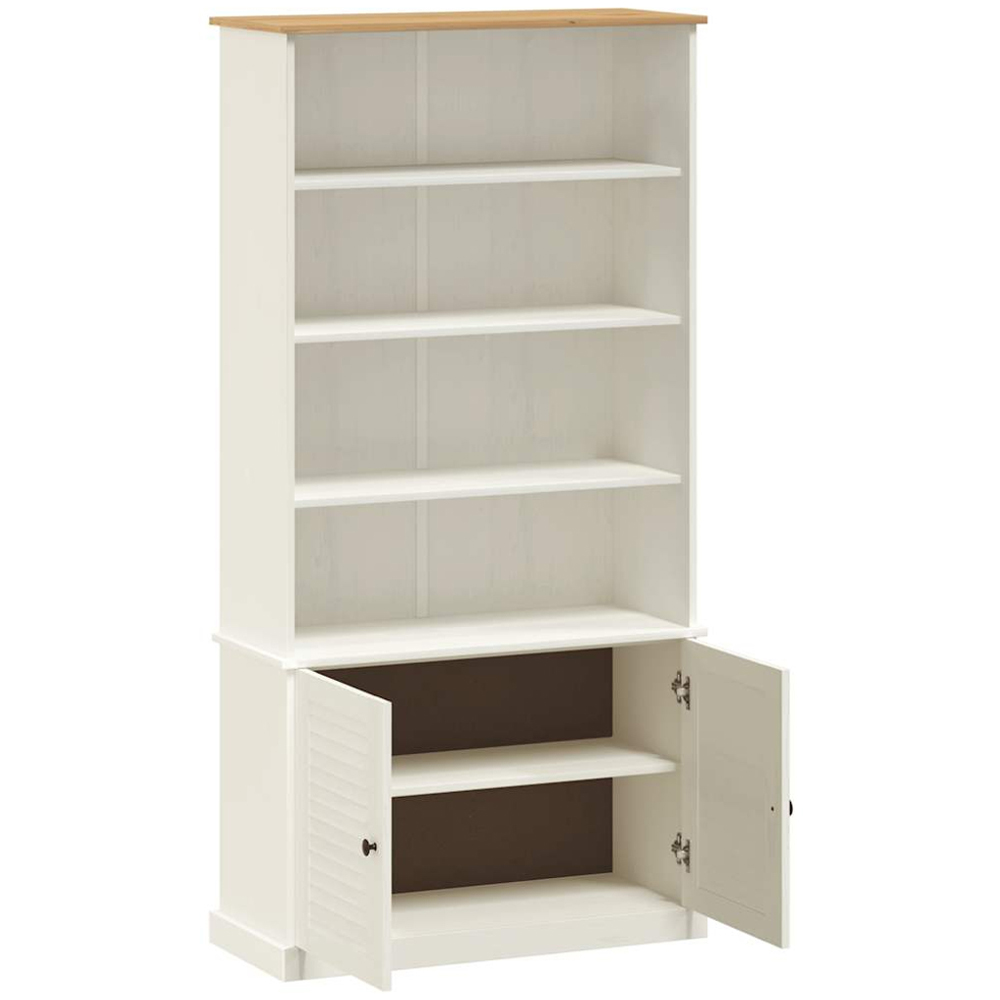 vidaXL 2 Door 4 Shelf White Pine Wood Bookcase Image 5