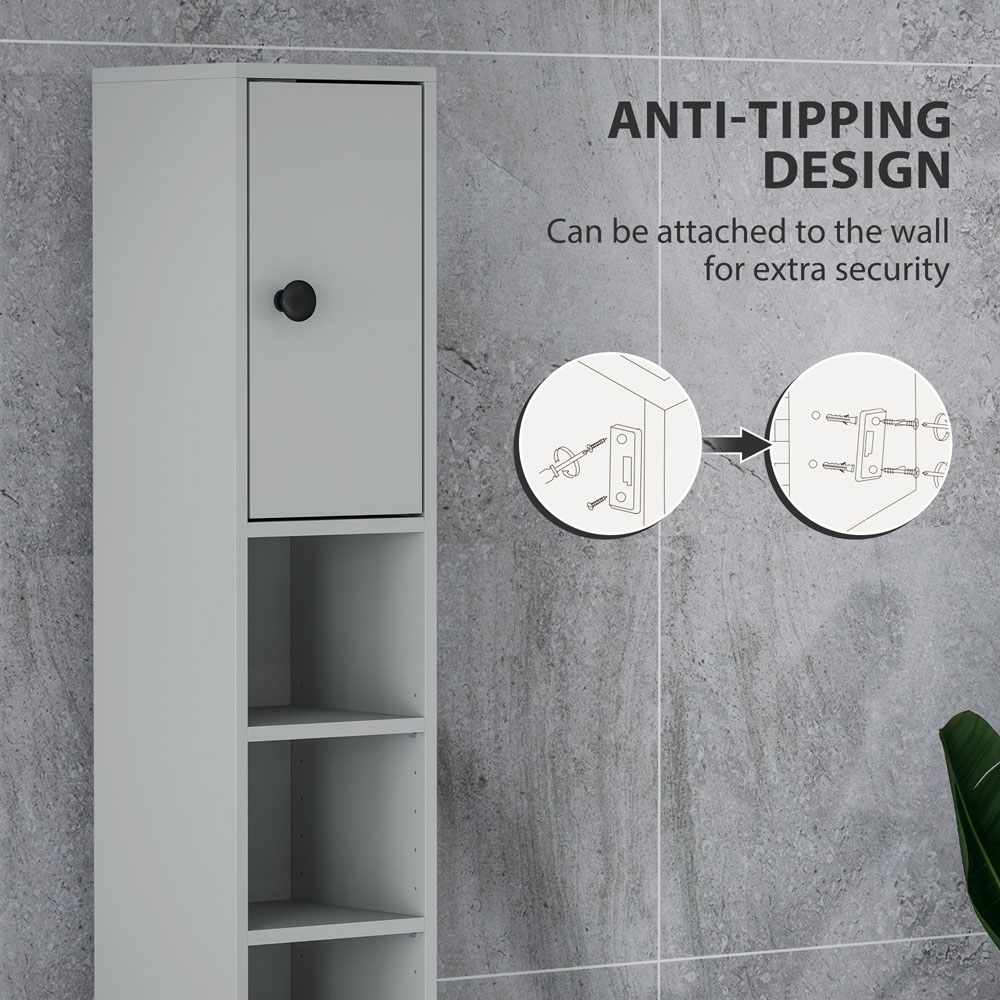 Kleankin 2 Door 4 Shelf Single Drawer Grey Slim Bathroom Storage Cabinet Image 5