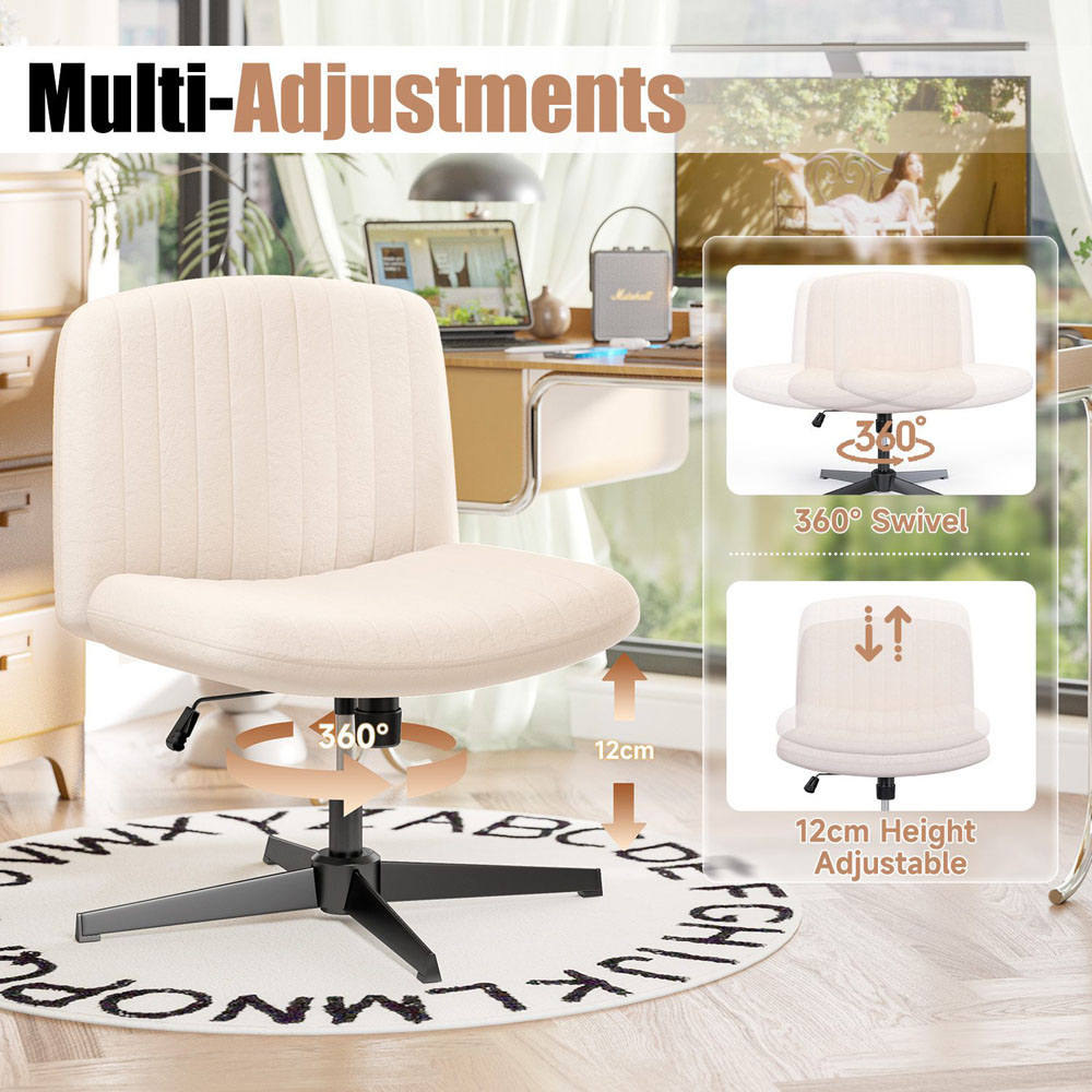 Rattrix Cream Flannel Height Adjustable Ergonomic Cross Legged Office Chair with Mid Back Support Image 4
