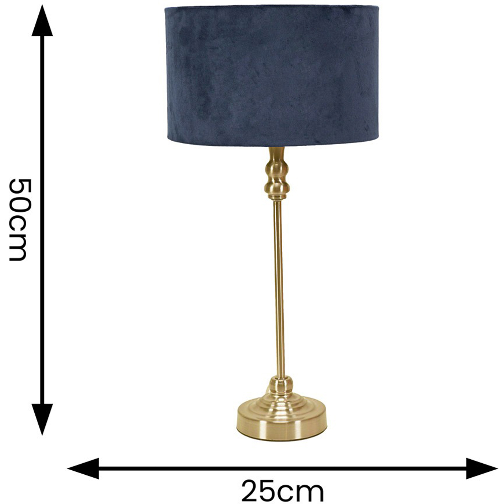 ValueLights Maggie Navy Blue Velvet and Gold Drum Shade Candlestick LED Table Lamp Image 8