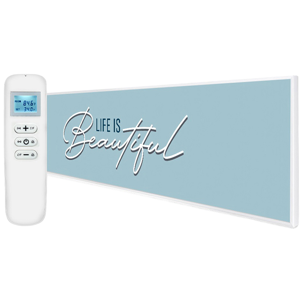 Mirrorstone Nexus Life Is Beautiful Quote Ultraslim Wi-Fi Infrared Heating Panel 350W 295 x 1195mm Image 1