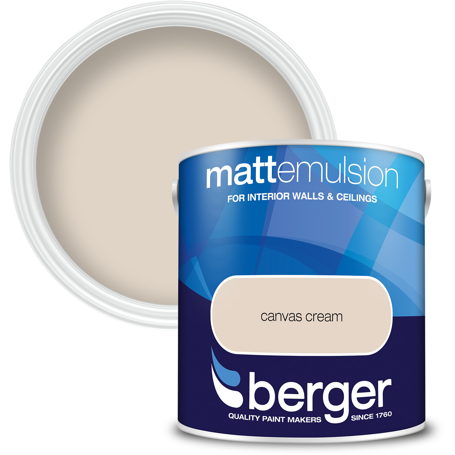 Berger Walls & Ceilings Canvas Cream Matt Emulsion Paint 2.5L Image 1