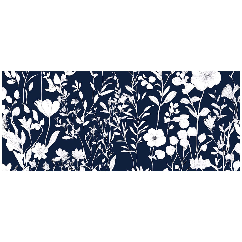 Warren Reed Designer Blue and White Floral Silhouette Glass Bathroom Splashback 25 x 60cm Image 2