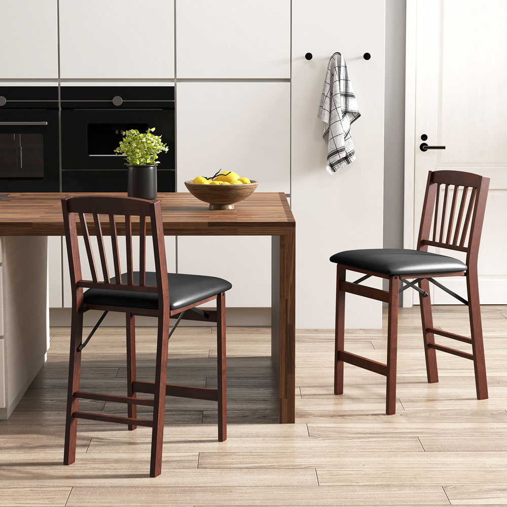 Costway Brown Wooden Island Stool Set of 2 Image 4