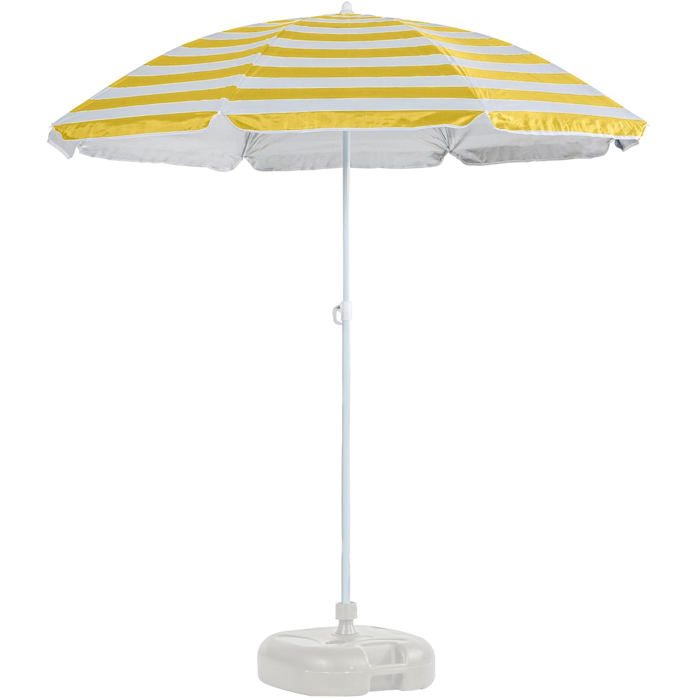 Harbour Housewares Yellow Stripe Metal Beach Parasol with White Fillable Base 1.8m Image 1
