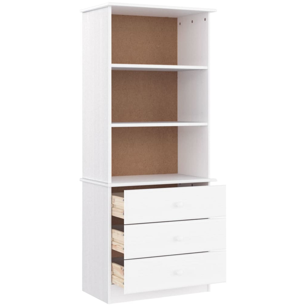 vidaXL Alta 3 Drawer 3 Shelf White Solid Pine Wood Bookcase Image 4