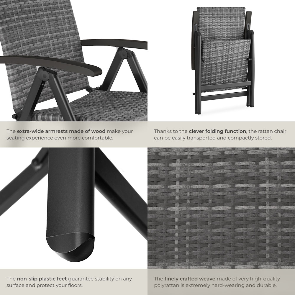 tectake Canberra Grey 6 Step Adjustable and Foldable Garden Chair Image 5
