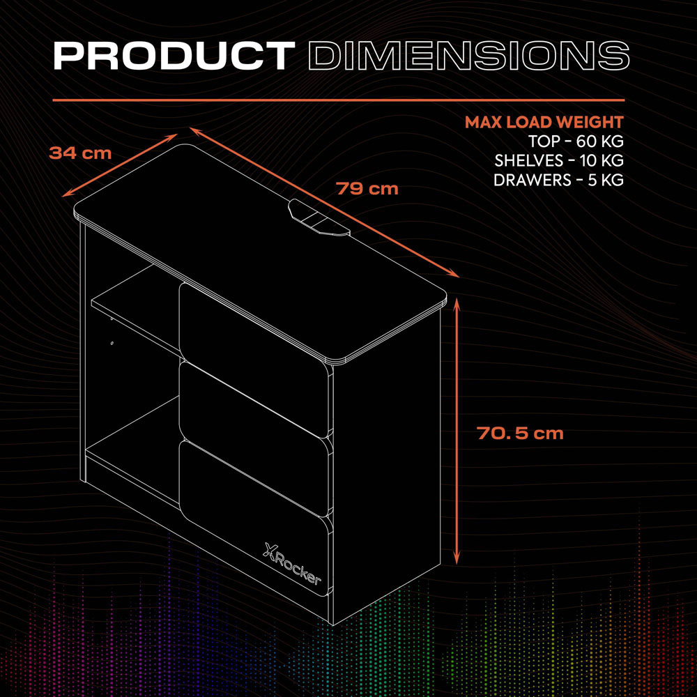 X Rocker Carbon-Tek 3 Drawer 2 Shelf Grey and Blue Chest of Drawers with Neo Fibre LED Light Image 8