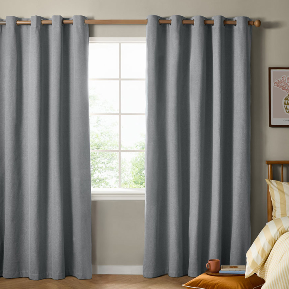 Furn The Ultimate Denim Textured Woven Blackout Eyelet Curtains 229 x 137cm Image 1