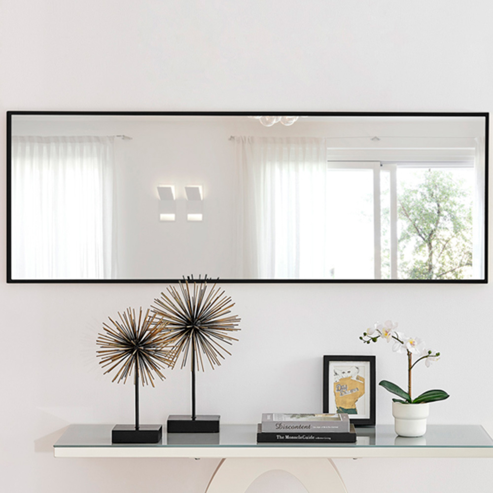 Furniturebox Austen Rectangular Black Large Metal Wall Mirror 140 x 50cm Image 8