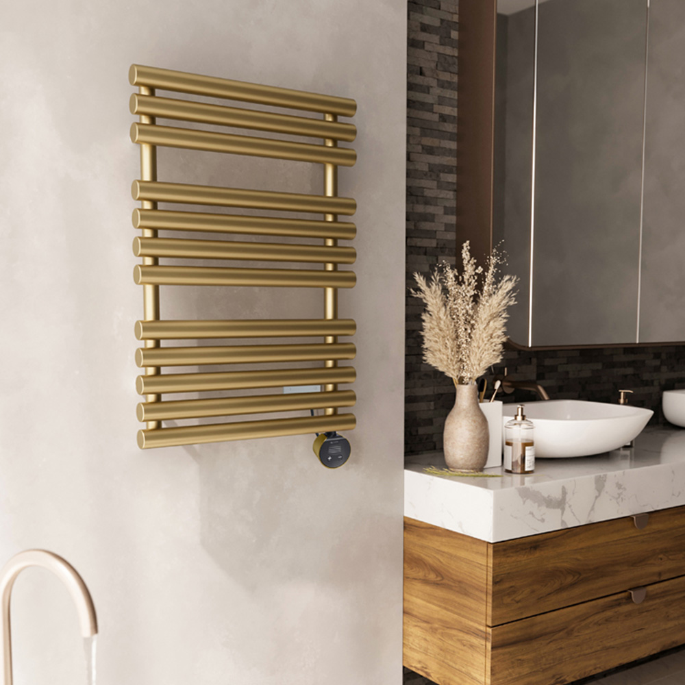 Terma Rolo Towel Brass Electric Towel Rail with VEO Element Controller 755 x 520mm Image 2