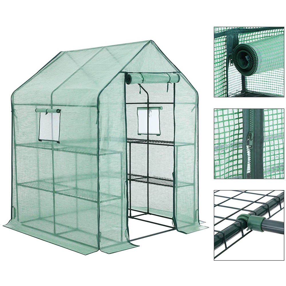 AMOS 3 Tier Green Plastic 4.7 x 4.7ft Portable Walk In Greenhouse Image 4