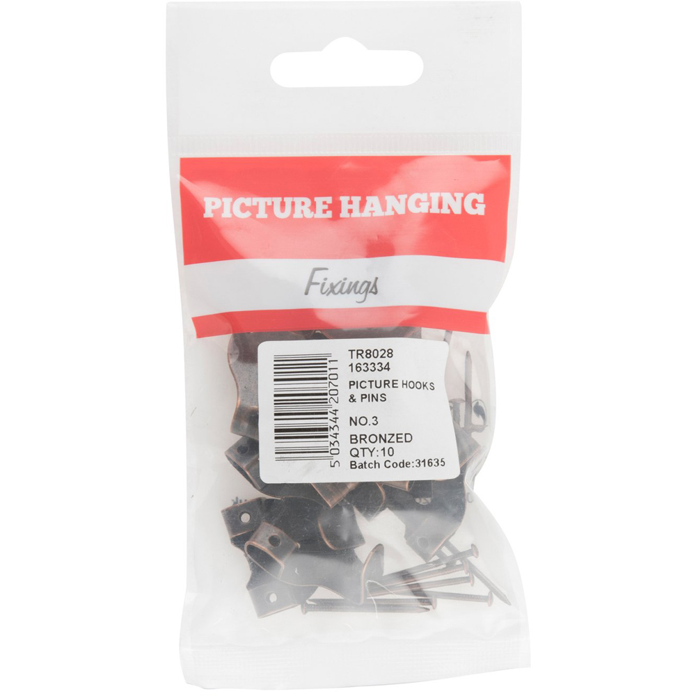 Hiatt Bronze Picture Hook and Pin 10 Pack Image 1