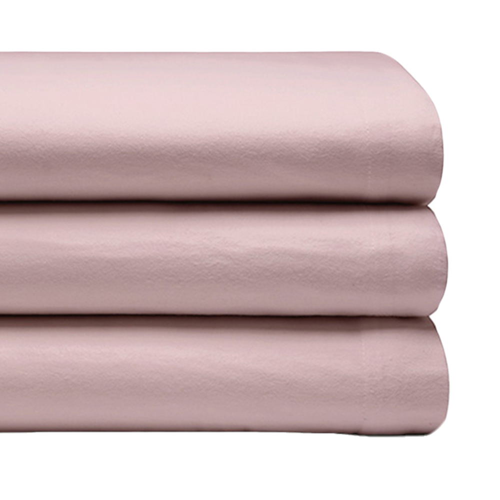 Serene Double Powder Pink Brushed Cotton Flat Bed Sheet Image 3
