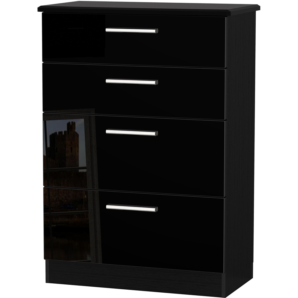 Crowndale Knightsbridge 4 Drawer Black Gloss and Black Deep Chest of Drawers Ready Assembled Image 2