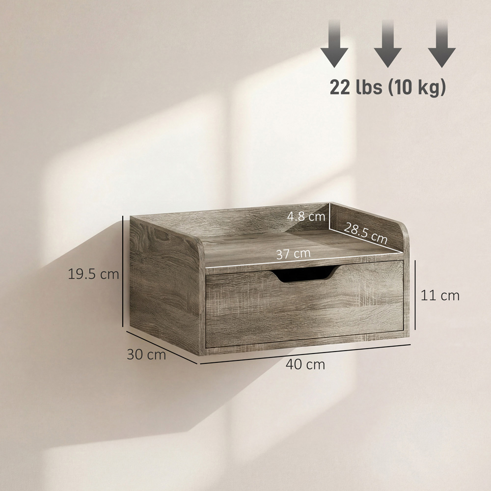 Portland Single Drawer Grey Floating Nightstand Set of 2 Image 9