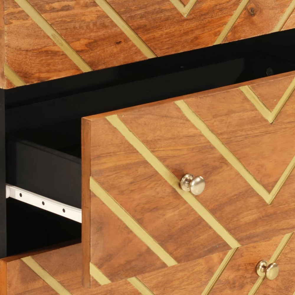 vidaXL 3 Drawer Brown and Black Solid Mango Wood Side Cabinet Set of 2 Image 8