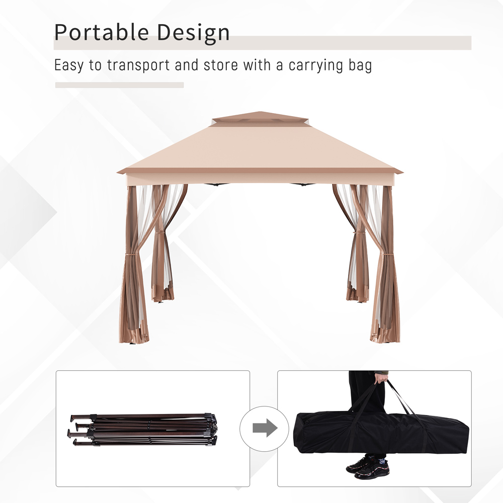 Outsunny 3 x 3m Khaki Pop Up Gazebo with Zipper Door Image 6