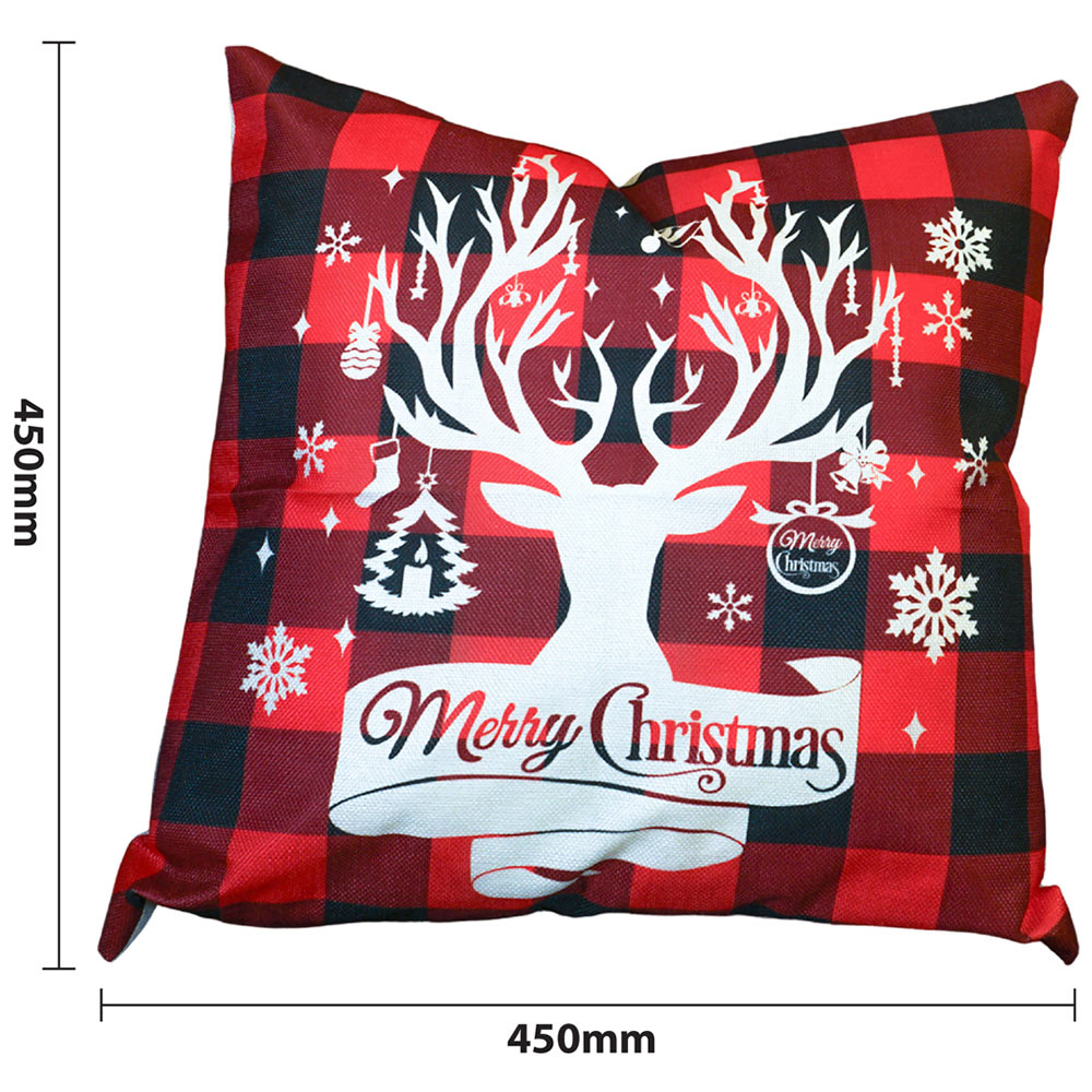 Xmas Haus Christmas-Themed Red Check Stag Head Cushion 45 x 45cm Image 3