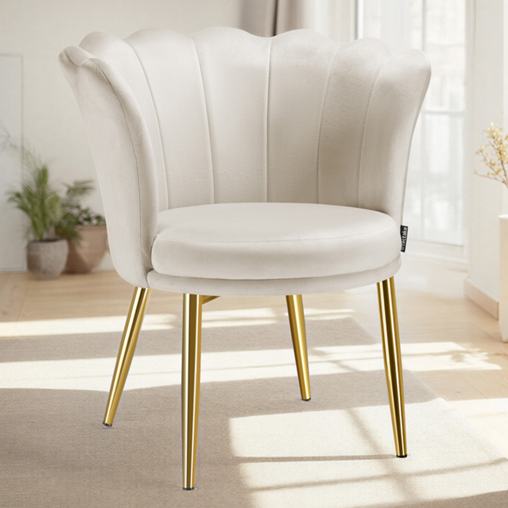tectake Stella Cream and Gold Velvet Padded Armchair Image 1