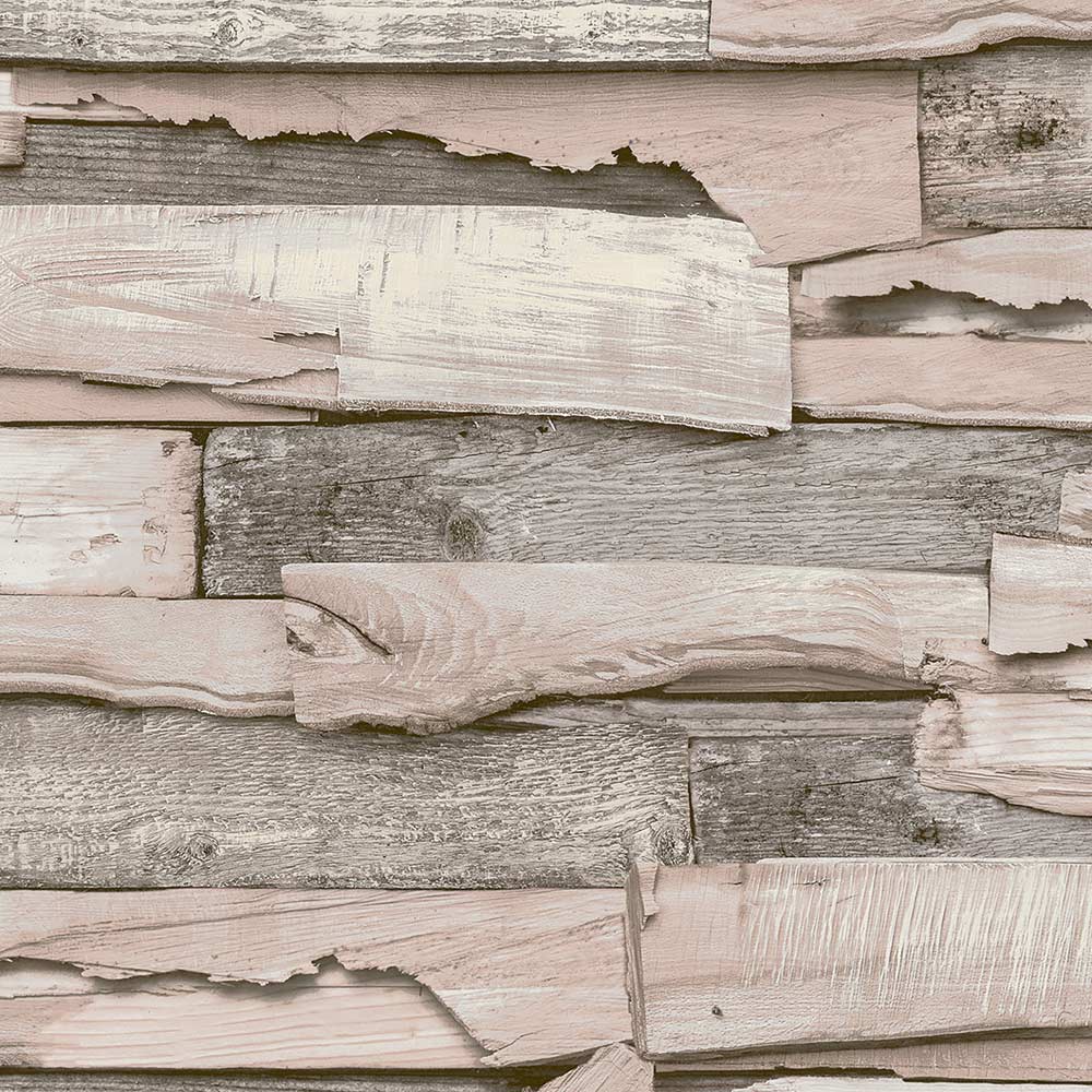 Grandeco Malay Planked Wood Effect Blush Pink Wallpaper Image 1