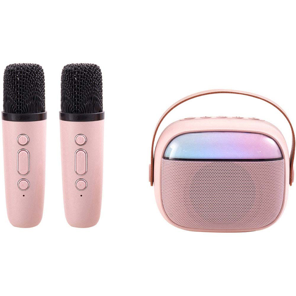 H&O Direct Pink 2 in 1 Portable Karaoke Machine Speaker with 2 Microphone Image 1