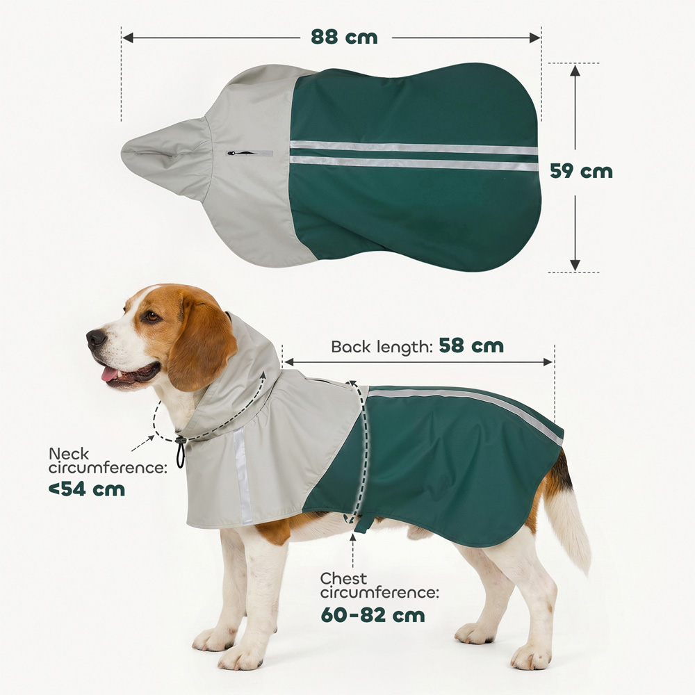 PawHut Green Dog Raincoat with Hood Medium Image 9