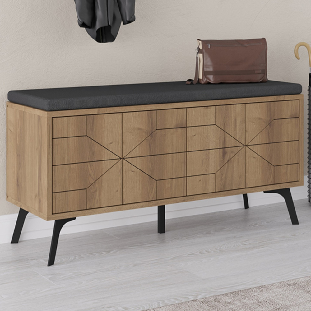 Decortie Dune 4 Door Dark Oak Effect Modern Shoe Storage Bench Image 1