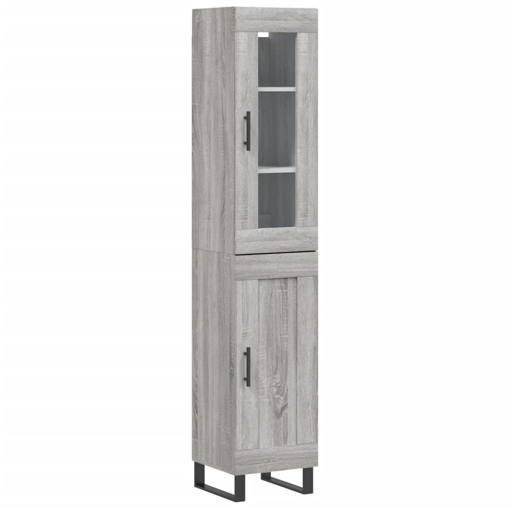 vidaXL 2 Glass and Wood Door Grey Sonoma Tall Highboard with Black Handle Image 2