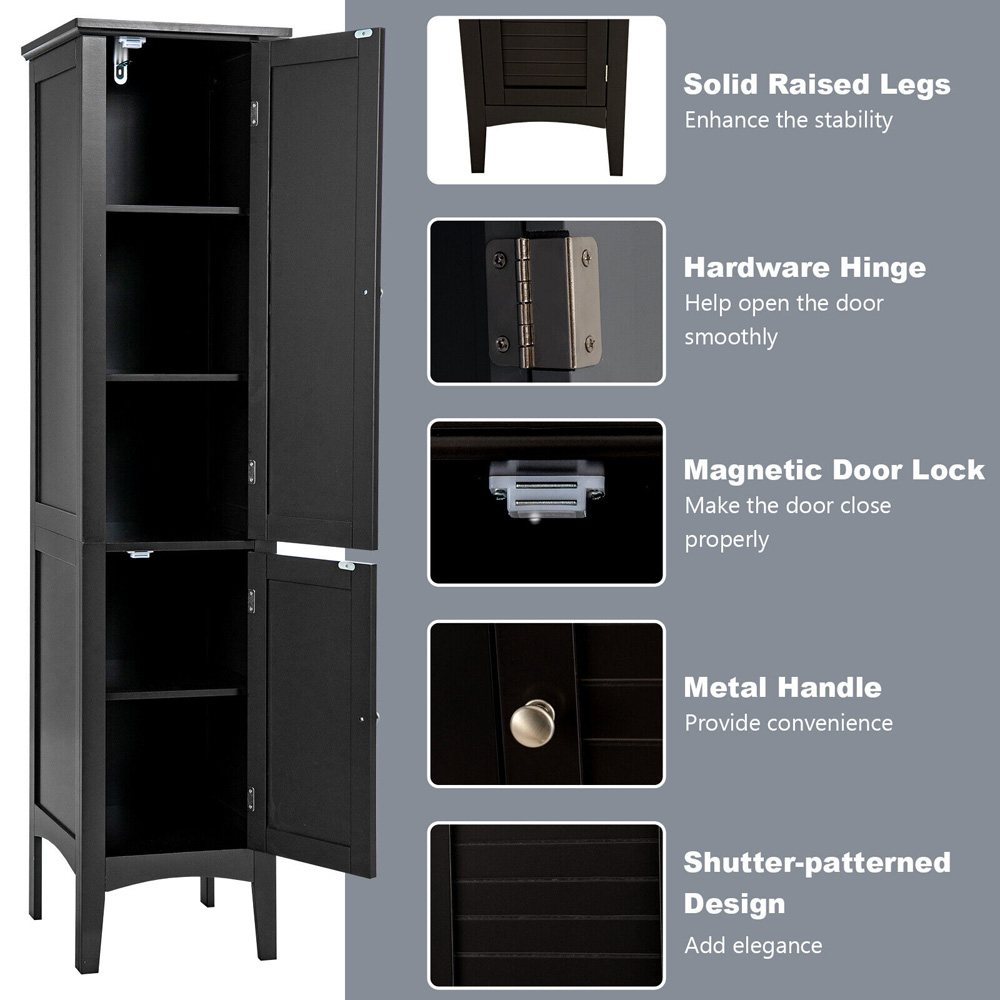 Costway 2 Door Black Freestanding Bathroom Cabinet Image 8