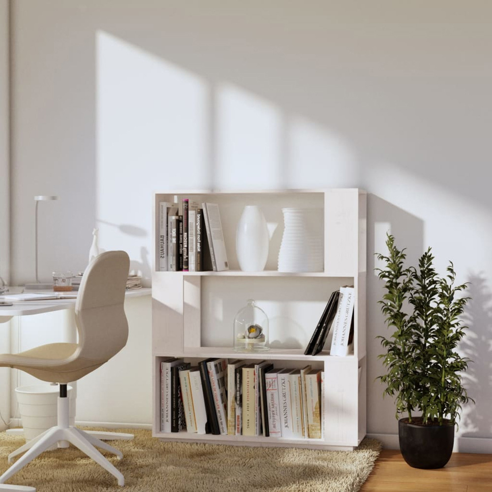 vidaXL 3 Shelf White Solid Pine Wood Bookcase Image 7